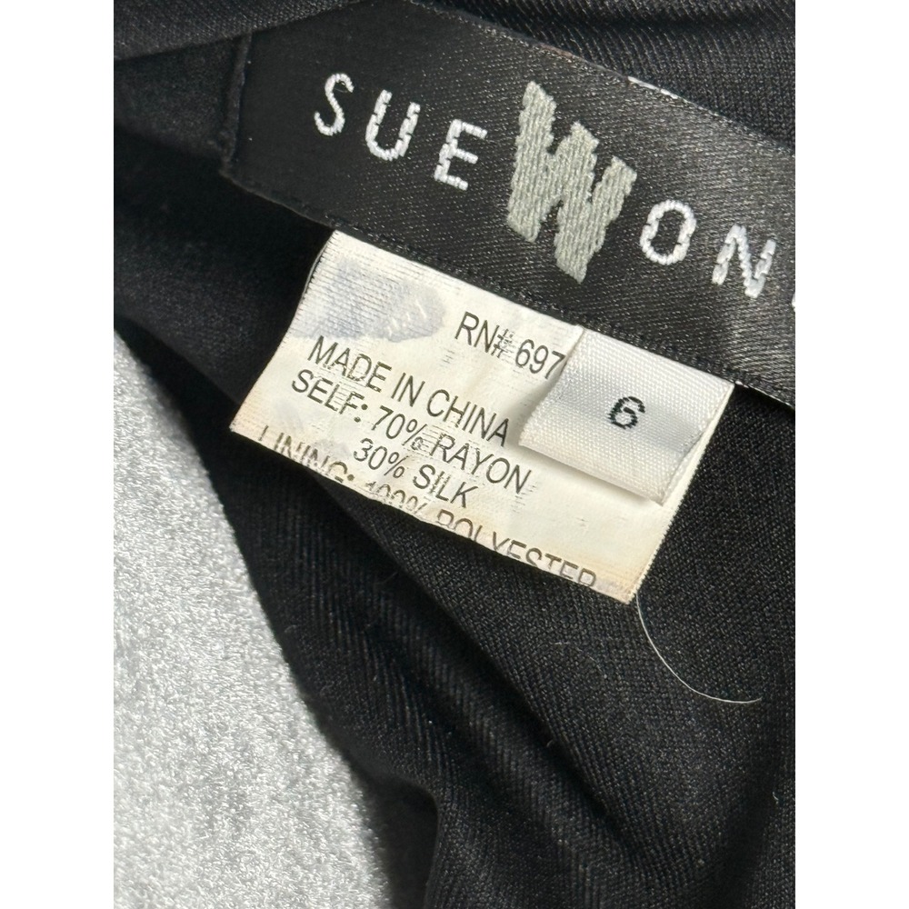 VTG Sue Wong Silk Burnout Velvet Floral Beaded Lace Maxi Dress Black Burgundy 6 - Picture 4 of 16